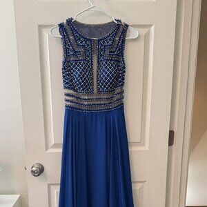 Mac Duggal Royal Blue Beaded Gown
